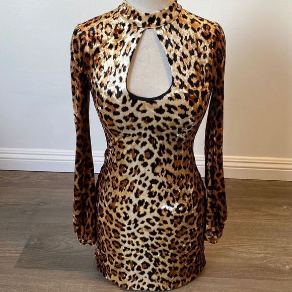 silence + noise Dresses & Skirts - Urban Outfitters silence + noise Leopard Print Velvet Long Sleeve Mini Dress